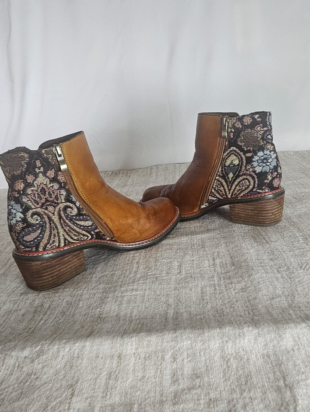 Brown Leather Ankle Boots with Floral Accent - Picture 7 of 8